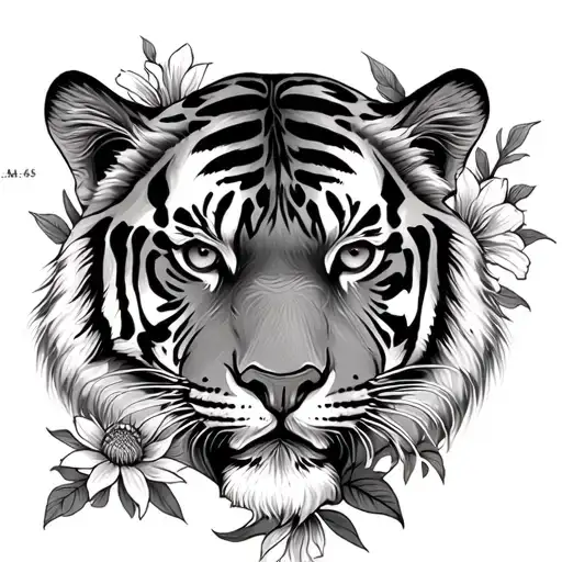 Tiger and flower tattoo with psalms 46:5 bible verse tattoo design idea