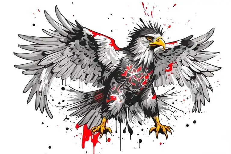 polish eagle fighting stance standing in front view tattoo design idea