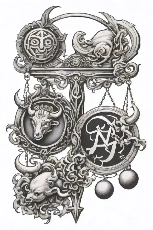 Libra Pisces and taurus zodiac sign tattoo design idea