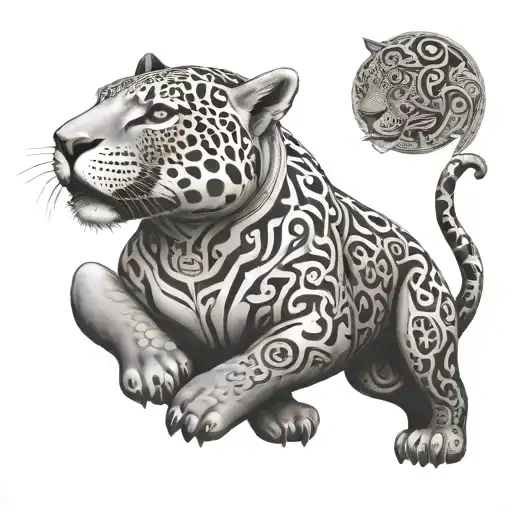 Jaguar made from mayan symbols tattoo design idea