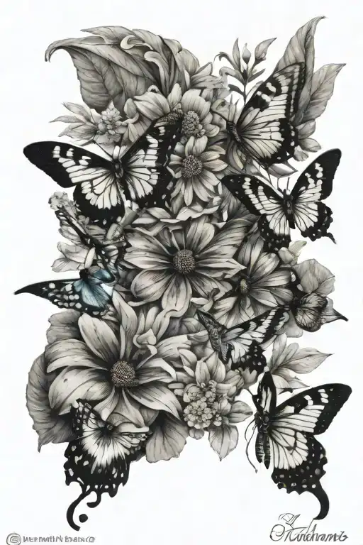 butterflies,bees,hummingbirds, gerber daisies floating tattoo design idea