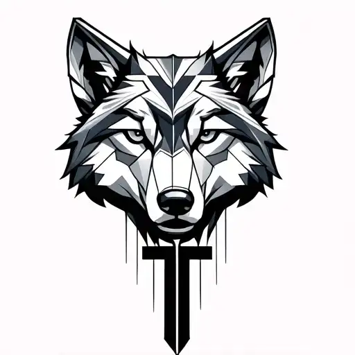 Piano keys, geometrical wolf head, watch mechanism, letter T tattoo design idea