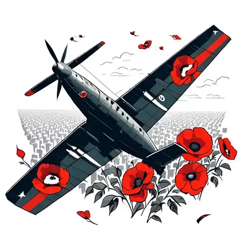 Lancaster bomber dropping poppies over a military graveyard tattoo design idea