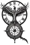 clock, tree of life, compass tattoo design idea