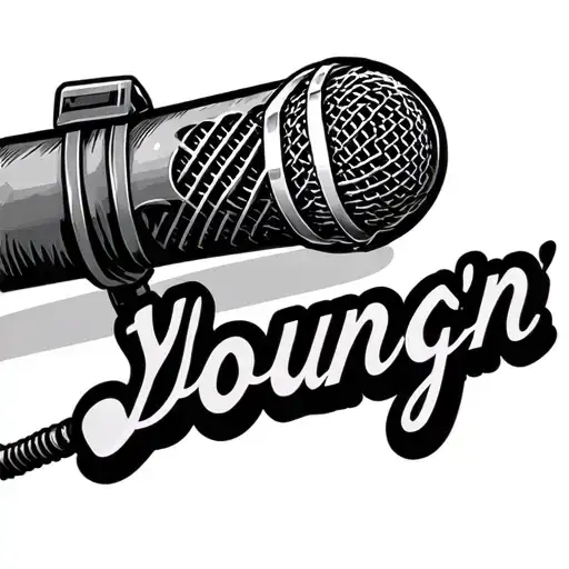 microphone with cable . cable has word "Young'n" in cursive  tattoo design idea