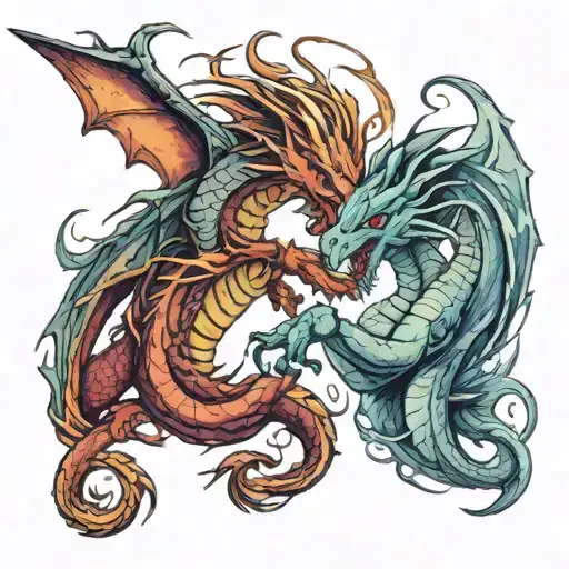 two dragons fighting tattoo design idea