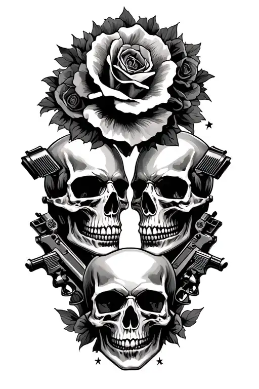 skulls facing each other with guns n roses tattoo design idea