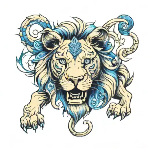 lion with blue eyes tattoo design idea