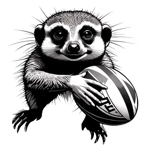 Fusion of a meerkat playing rugby with electric shadow details tattoo design idea