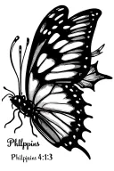 a small butterfly tattoo with philippians 4:13 incorporated tattoo design idea