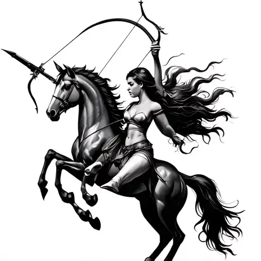 Sagittarius women half horse shooting a bow and arrow tattoo design idea