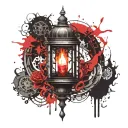 gothic lantern with burning candle burning tattoo design idea