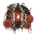 gothic lantern with burning candle burning tattoo design idea