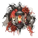 gothic lantern with burning candle burning tattoo design idea
