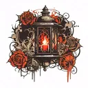 gothic lantern with burning candle burning tattoo design idea