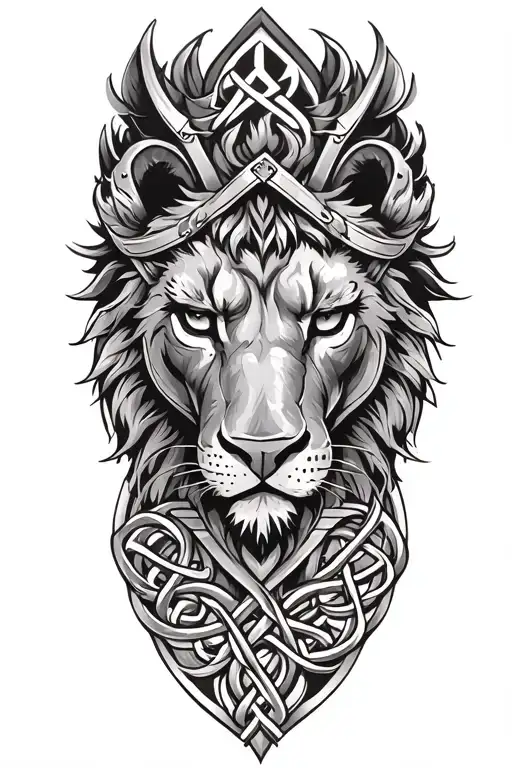 lion on armor tattoo design featuring Celtic trinity knot  tattoo design idea