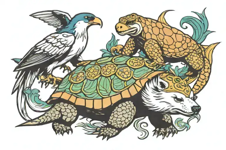 SWALLOWS, POLAR BEAR, TURTLE, GOLDEN DRAGON tattoo design idea