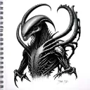 xenomorph god figure surrounded tattoo design idea