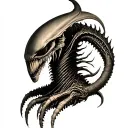 xenomorph god figure surrounded tattoo design idea