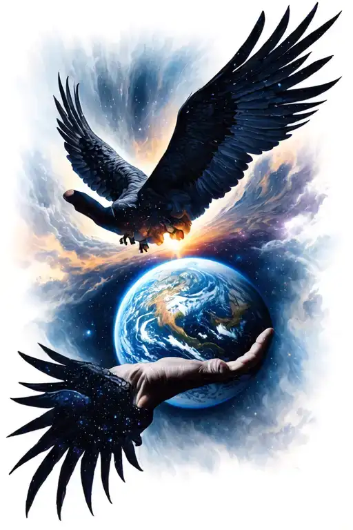 the greater firmiment beyond the galaxy we know God reaching from the other side towards earth in judgement tattoo design idea