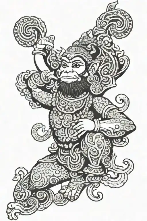 hanuman Thai patterns standing in front downtown los angeles  tattoo design idea