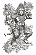 hanuman Thai patterns standing in front downtown los angeles  tattoo design idea