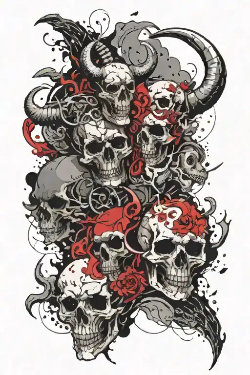 skulls clouds with Capricorn zodiac signs merged together with one light tattoo design idea