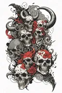 skulls clouds with Capricorn zodiac signs merged together with one light tattoo design idea