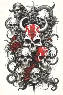 skulls clouds with Capricorn zodiac signs merged together with one light tattoo design idea