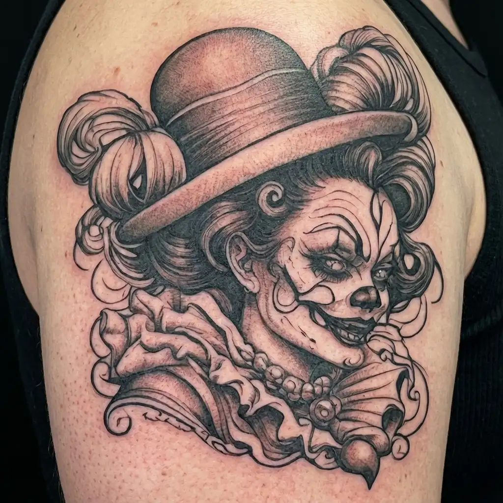 gangster clown woman tattoo design idea