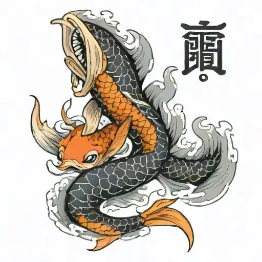 koi fish and a dragon breathing fire tattoo design idea