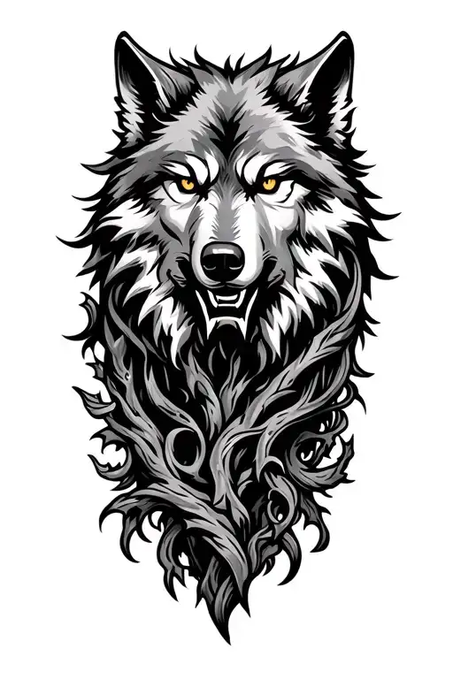 viking wolf vines growing tattoo design idea