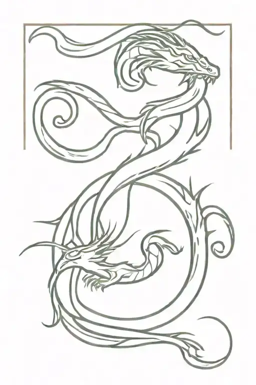 air and water dragon intertwined tattoo design idea