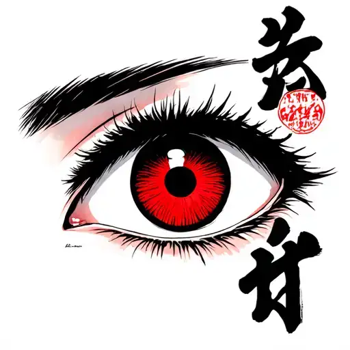 A manga stylish eye with Japanese Kanji Fukushuu tattoo design idea