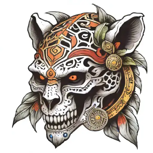 jaguar warrior skull wearing tattoo design idea