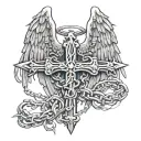 cross bound by a broken chain  with angel wings tattoo design idea