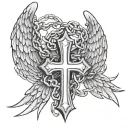 cross bound by a broken chain  with angel wings tattoo design idea