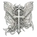 cross bound by a broken chain  with angel wings tattoo design idea