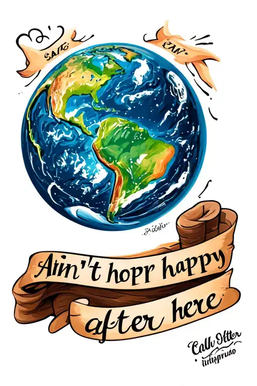 earth globe and says ain't no happy ever after here  tattoo design idea