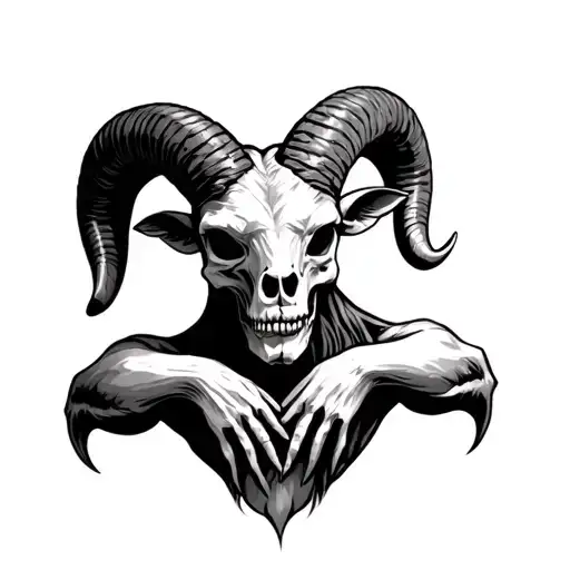 Skelett ram bock on chest with horns twisting into the elbows tattoo tattoo design idea