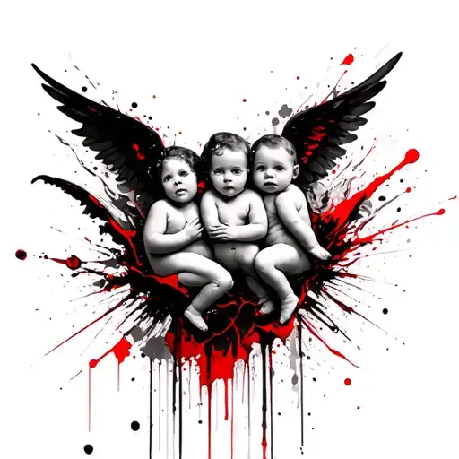 3 Baby Angels clothed tattoo design idea