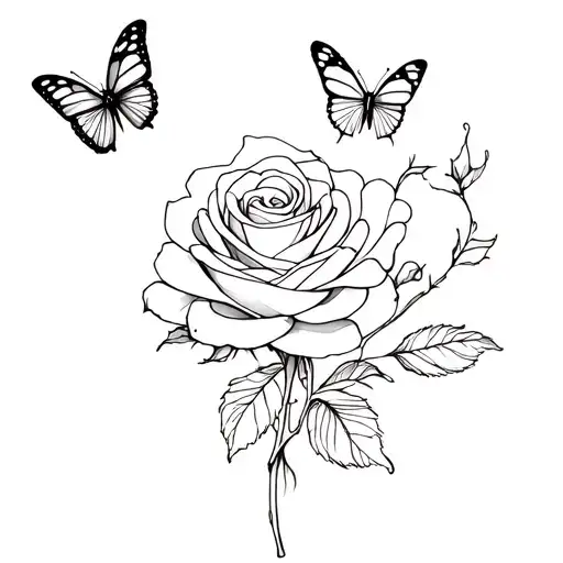 Rose with butterflies tattoo design idea