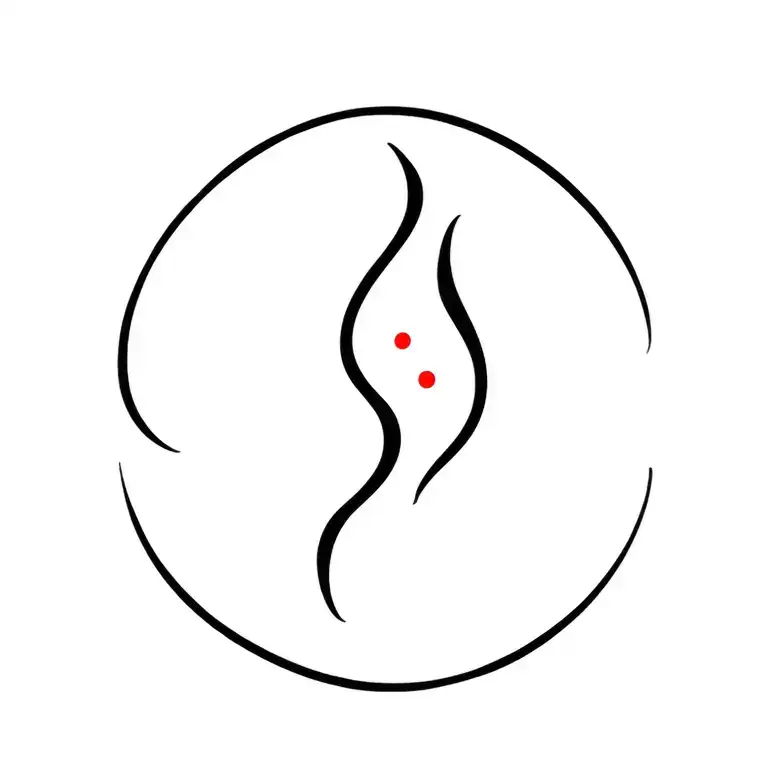 A minimalist flame shape – curved in a half circle, all black with a small red dot at the core tattoo design idea