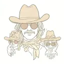 3 siblings funny ghosts. upside down sunglasses, guns, middle fingers up, cowboy hat, flower crown tattoo design idea