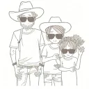 3 siblings funny ghosts. upside down sunglasses, guns, middle fingers up, cowboy hat, flower crown tattoo design idea