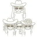 3 siblings funny ghosts. upside down sunglasses, guns, middle fingers up, cowboy hat, flower crown tattoo design idea