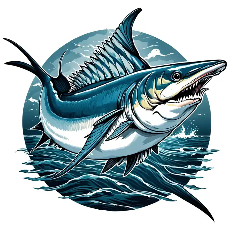 blue marlin tattoo design idea