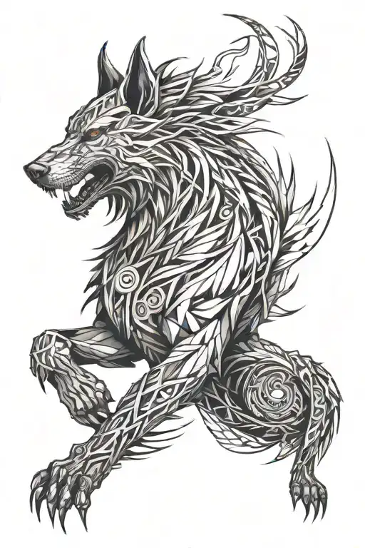 fenrir with runes open your heart tattoo design idea