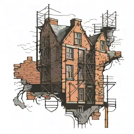 brick wall and scaffold tattoo design idea