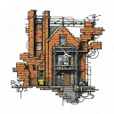 brick wall and scaffold tattoo design idea